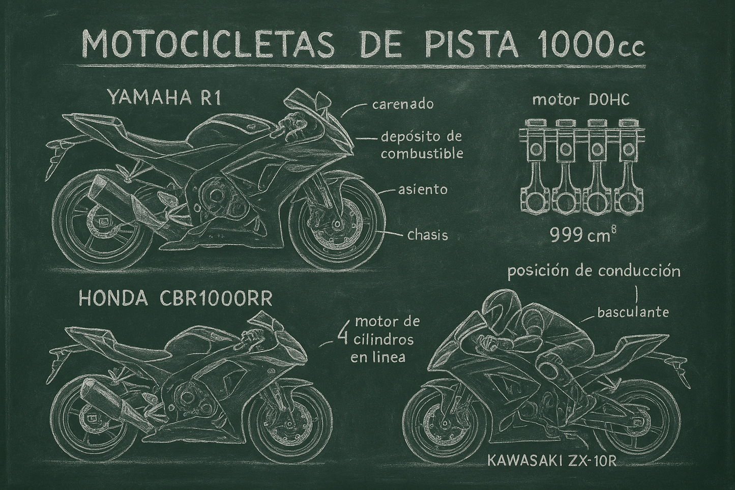 motos de pista 1000cc en pizzaron de alumnos