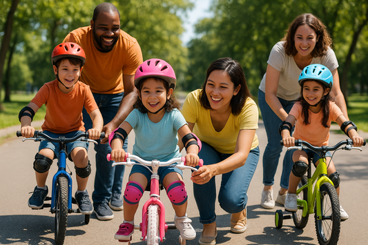 niños aprendiendo en bici
