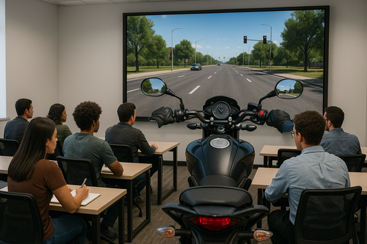 personas prestando atencion a la pantalla con el curso de moto virtual