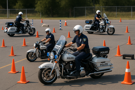 policias en moto practicando